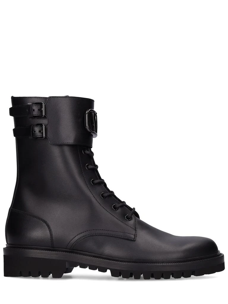 Valentino V Logo Leather Combat Boots 1