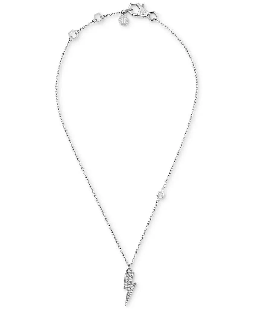 Philipp Plein Valentine Crystal Lightning Bolt 17-3/4" Pendant Necklace in Stainless Steel 1