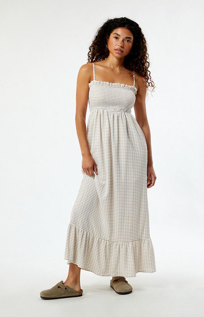 Daisy Street Shirred Checker Midi Maxi Dress