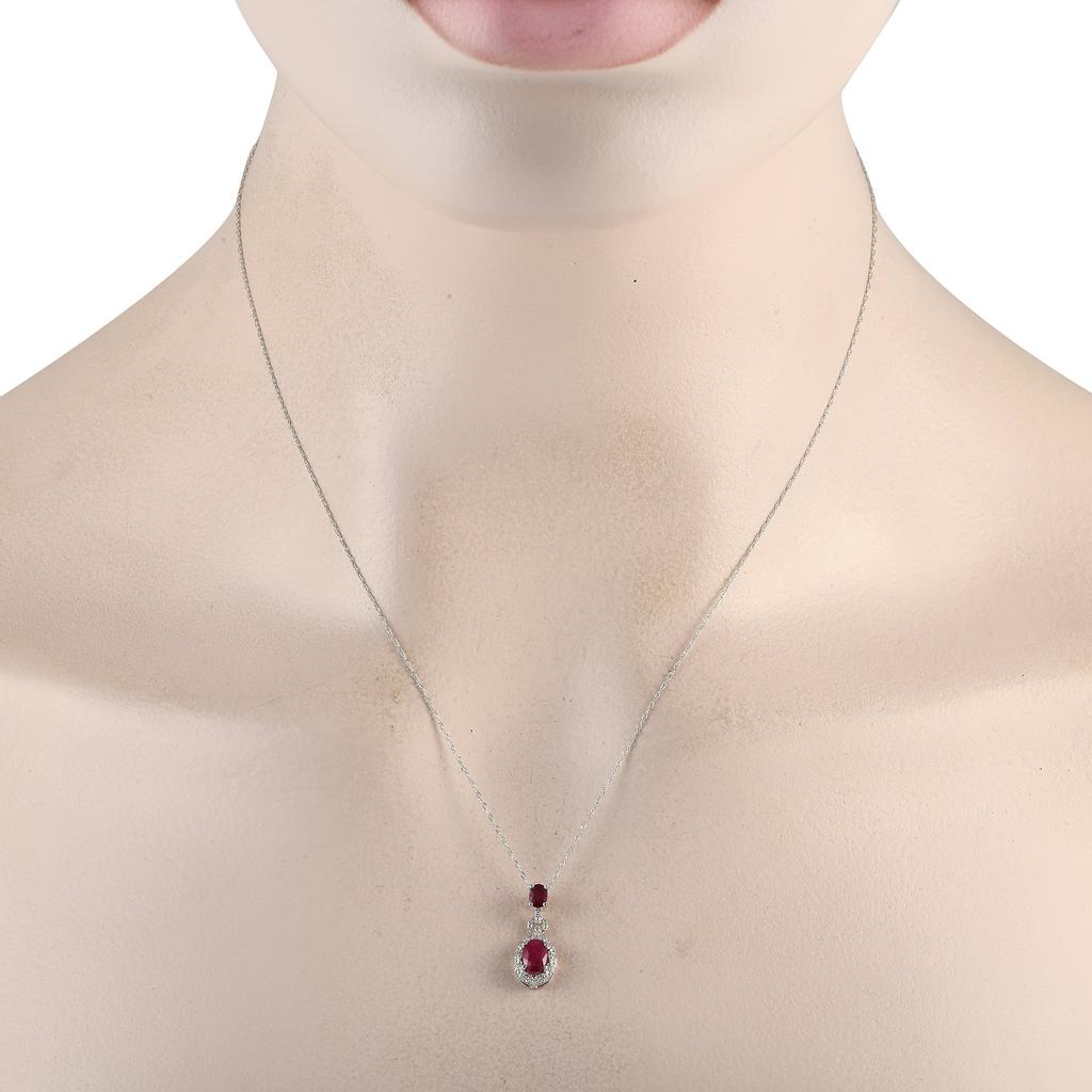 Non Branded 14K White Gold 0.08ct Diamond and Ruby Necklace PD4-16183WRU