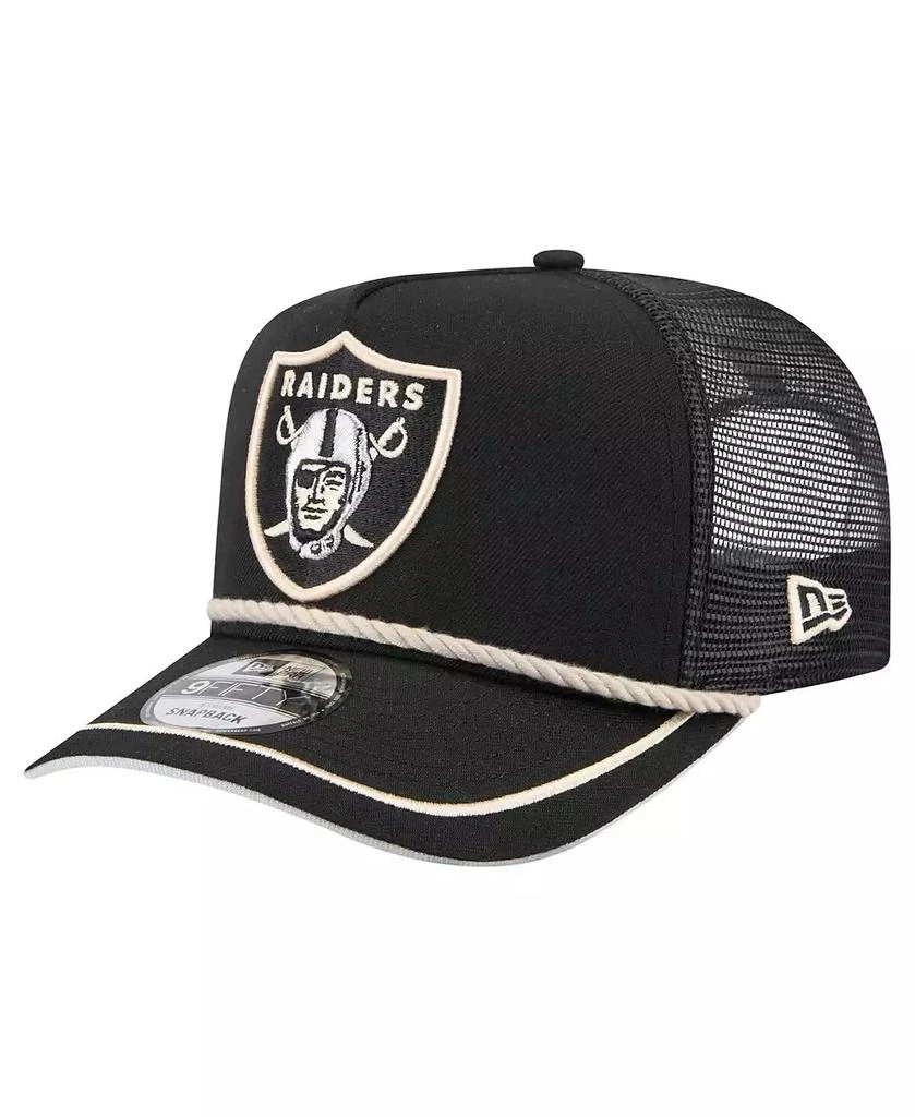New Era Men's Black Las Vegas Raiders Vintage Team Rope A-Frame Trucker 9FIFTY Snapback Hat 1