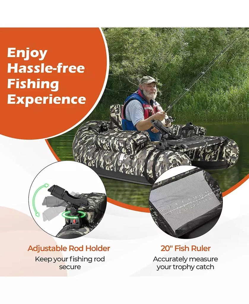 Gymax Inflatable Float Tube w/ Fish Ruler Rod Holder Storage Pockets Flippers Paddle 6