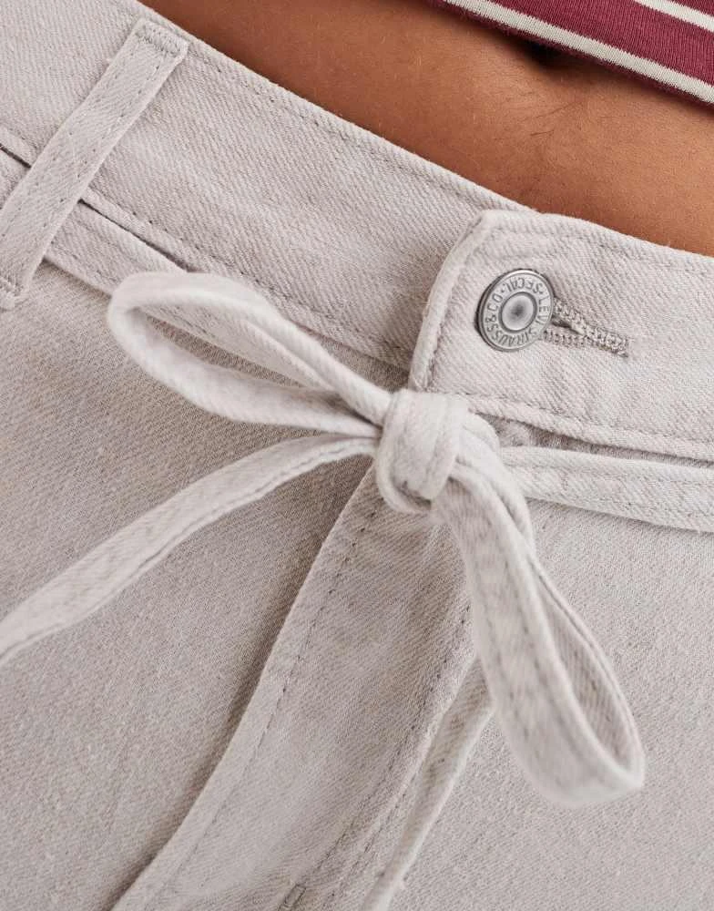 Levi's Levi's XL straight linen blend trousers with tie waist in off white 3