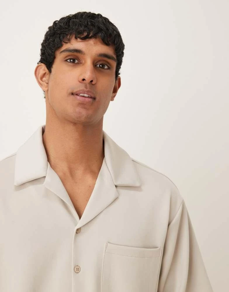ASOS ASOS DESIGN 90s oversized boxy shirt in scuba in beige co ord 4