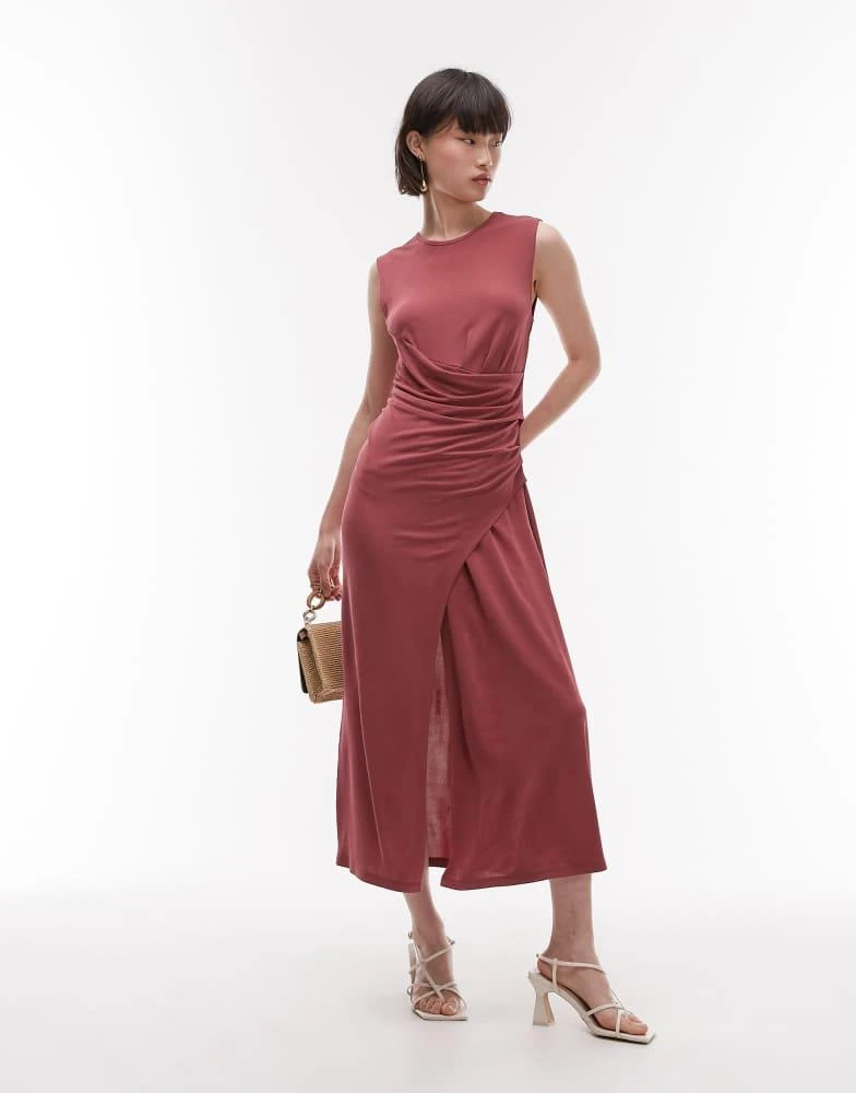 Shop & Other Stories jersey midaxi dress with drape detail and asymmetric  wrap front in pomegranate berry red on Sale at BeyondStyle  Get 35% Off &  Other Stories jersey midaxi dress