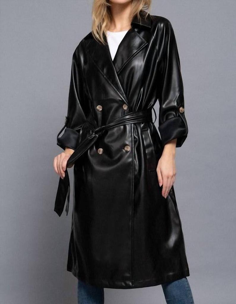 Active USA Active Usa - Double Breasted Faux Leather Trench Coat