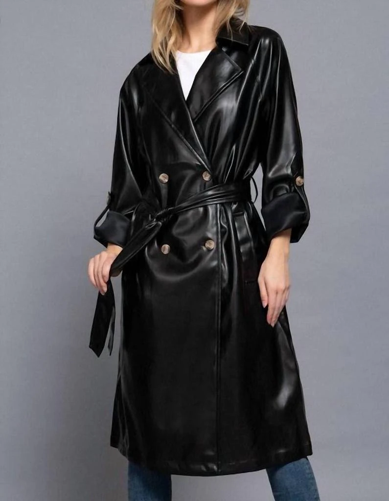 Active USA Active Usa - Double Breasted Faux Leather Trench Coat 1