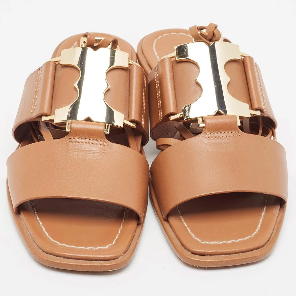 Tory Burch Tory Burch Brown Leather Gemini Link Flat Sandals Size 37.5 3