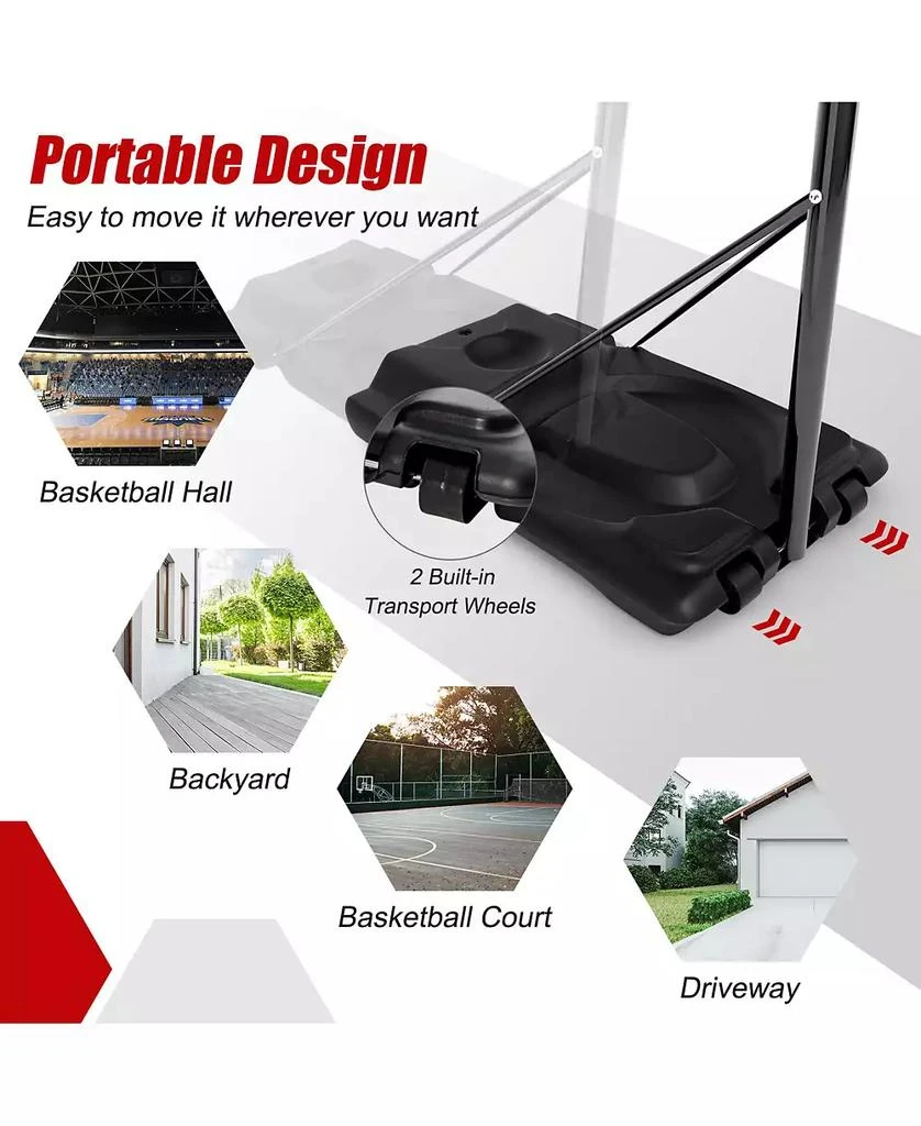 GOUUN Height Adjustable Portable Shatterproof Backboard Basketball Hoop with 2 Nets 3