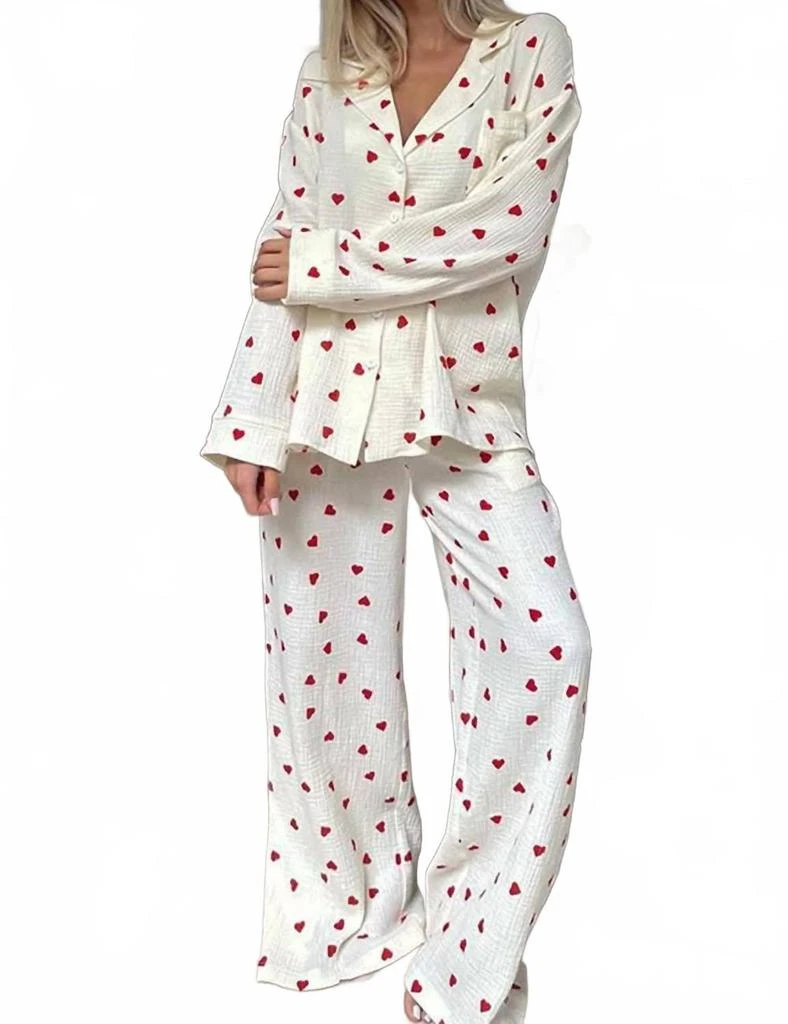 Dipped Shop Women
s Mini Heart Pajama Set In White