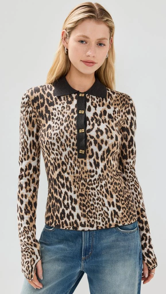 Ganni Fine Merino Jacquard Leopard Polo 6