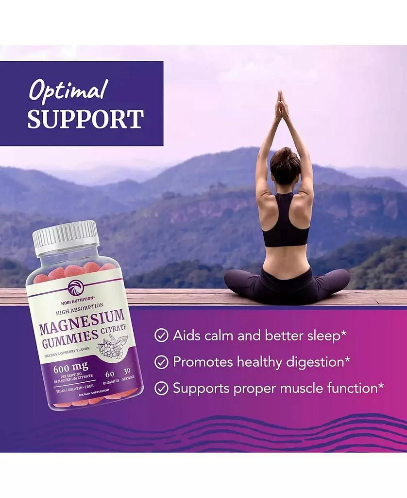 Nobi Nutrition Magnesium Citrate Gummies, Absorption Magnesium for Calm, Relaxation 
Digestion, Raspberry Flavor, 60ct 6