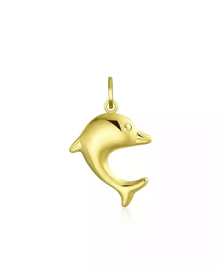 Bling Jewelry Nautical Jewelry Tiny 14K Yellow Gold Dolphin Pendant Necklace No Chain
