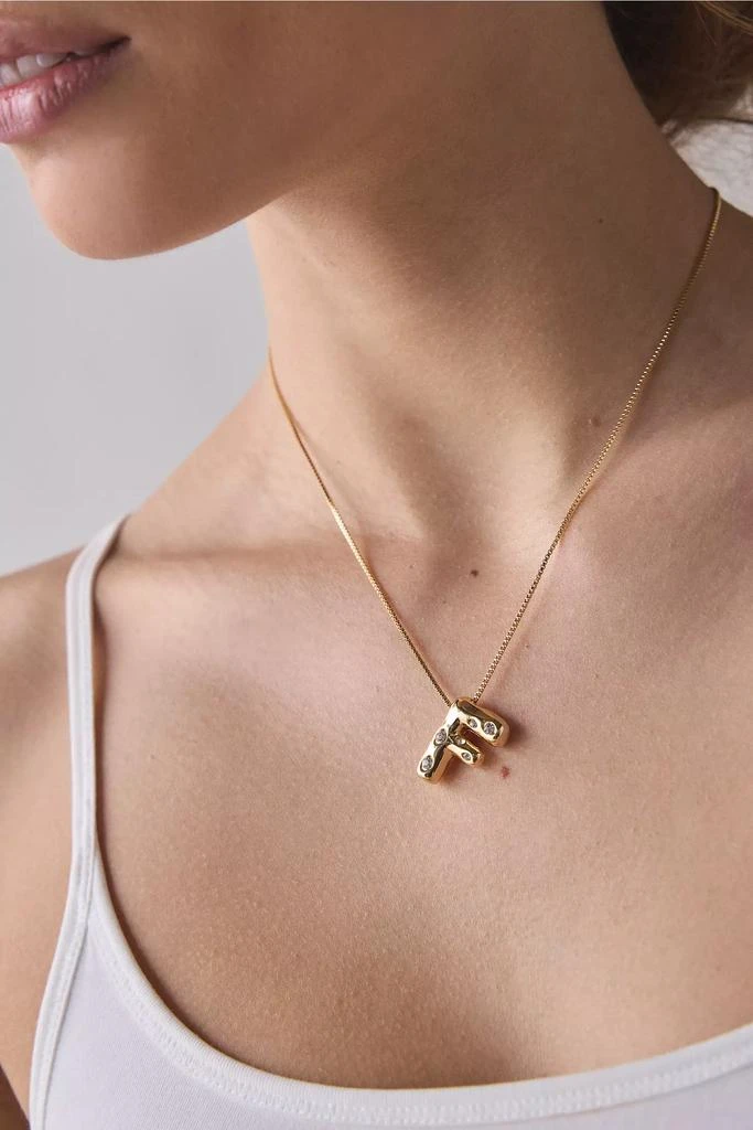 Urban Outfitters 14k Gold Plated Rhinestone Bubble Initial Charm Necklace