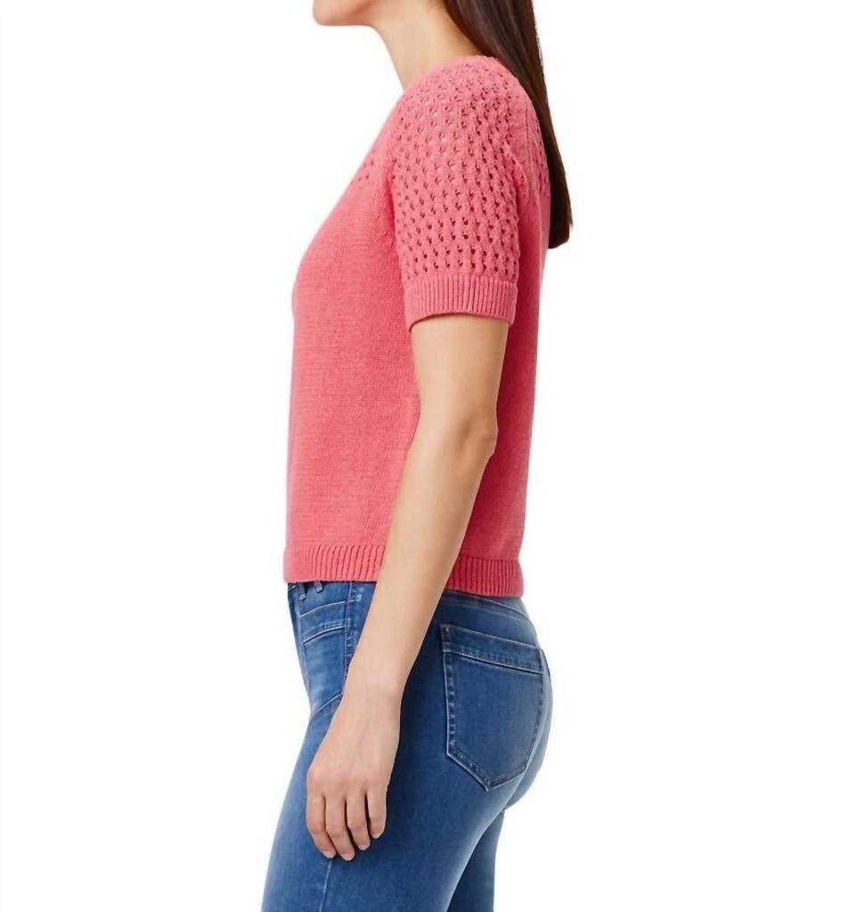 NIC+ZOE Placed Crochet Sweater Tee In Coral