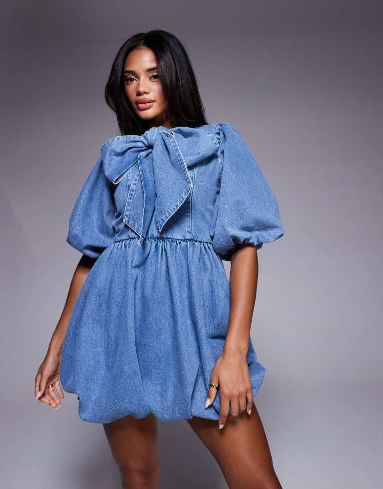 asos blue bow dress Silk Long Sleeve Wrap Dress - Aqua Flamingo main image 0