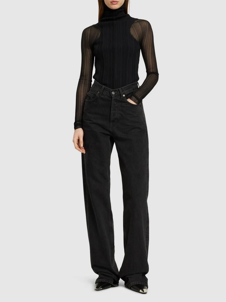 MUGLER Plissé Rib Knit Long Sleeve Top 1