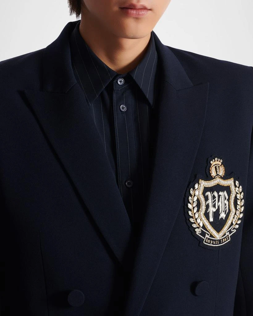 Balmain Men
s Crystal Crest Wool Double-Breasted Blazer 5