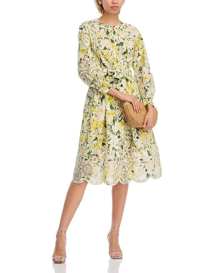 Teri Jon Cotton Print Eyelet Trim Dress 2