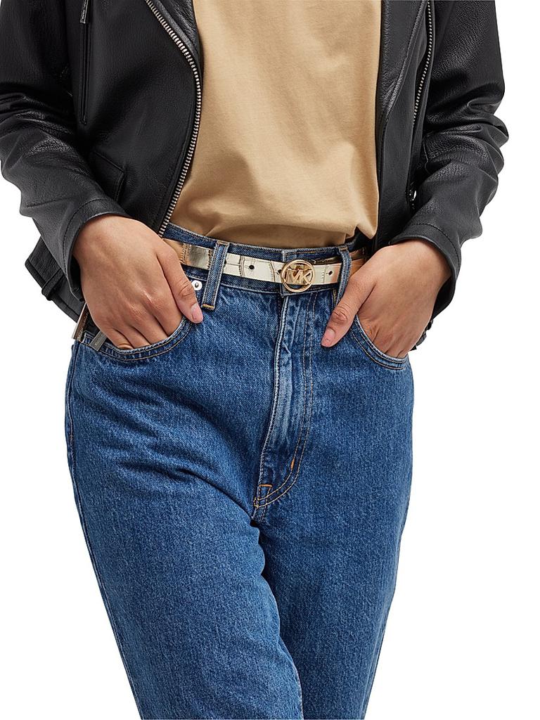 Michael Kors MK Logo Belt Metallic Croc-Embossed Belt