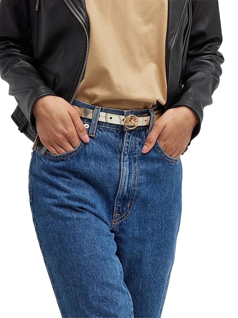 Michael Kors MK Logo Belt Metallic Croc-Embossed Belt 2