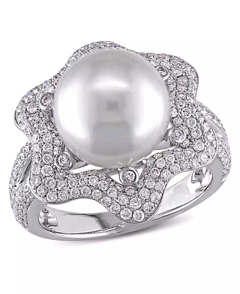 Macy
s South Sea Cultured Pearl (10-10.5mm) and Diamond (1 ct. t.w.) Floral Halo Cocktail Ring in 14k White Gold 1