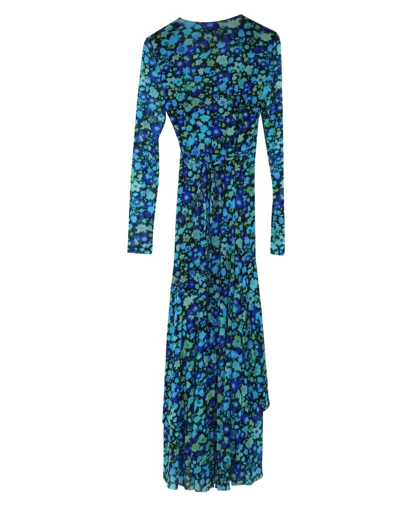 Ganni Ganni Floral Print Mesh Wrap Dress in Blue Polyamide 3