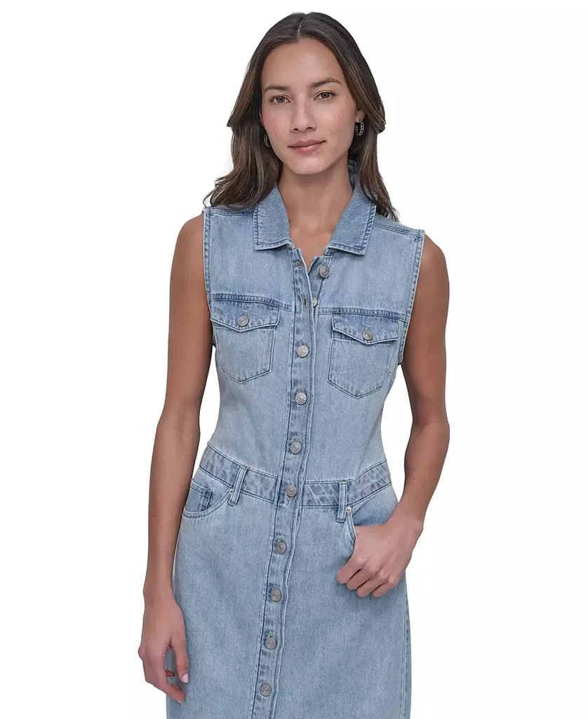 DKNY Women's Button-Front Sleeveless Midi Denim Dress 2