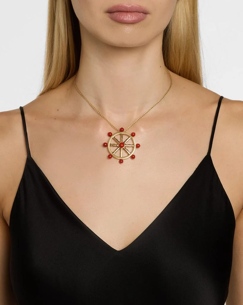 NM Estate Estate 18K Yellow Gold Coral Boat Wheel Pendant Necklace 2