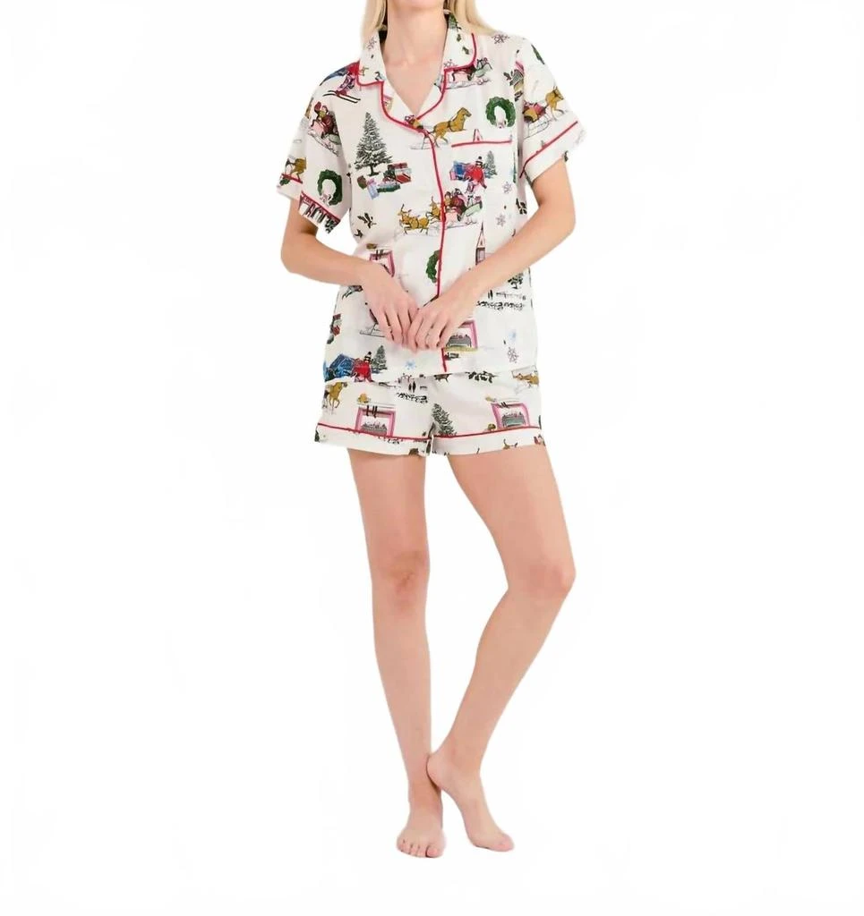KATIE KIME Holiday Toile Pajama Shorts Set In Multi