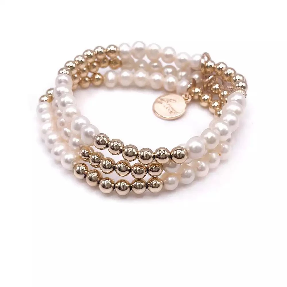 Bowood Lane 5mm Gold Filled Ball and Freshwater Pearl Stretch Bracelet 3