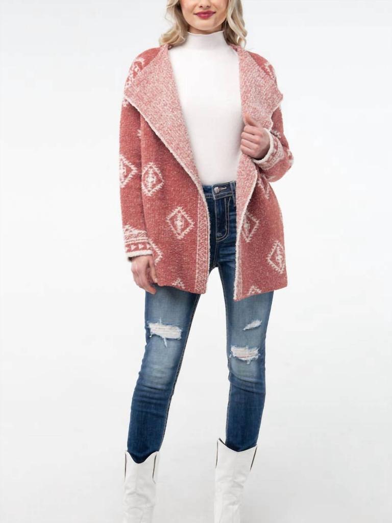 Miss Me Miss Me - Open Front Aztec Terry Cardi