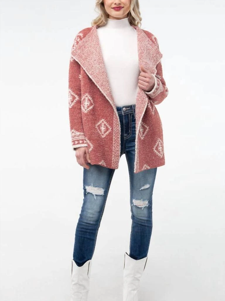 Miss Me Miss Me - Open Front Aztec Terry Cardi 1