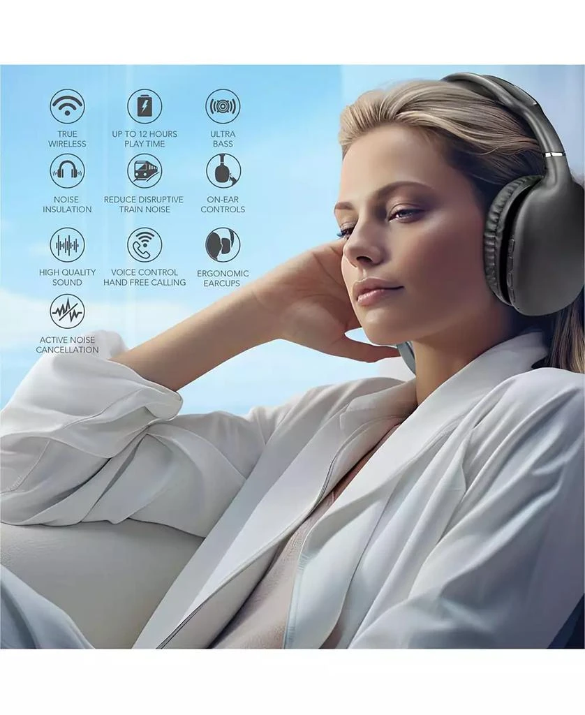 RCA Wave-53 Active Noise Cancelling Wireless Over-Ear Headphones Hi-Res Audio, 40H ANC Playtime, Big Bass, Transparency Mode for Travel, Work, and Workout 3