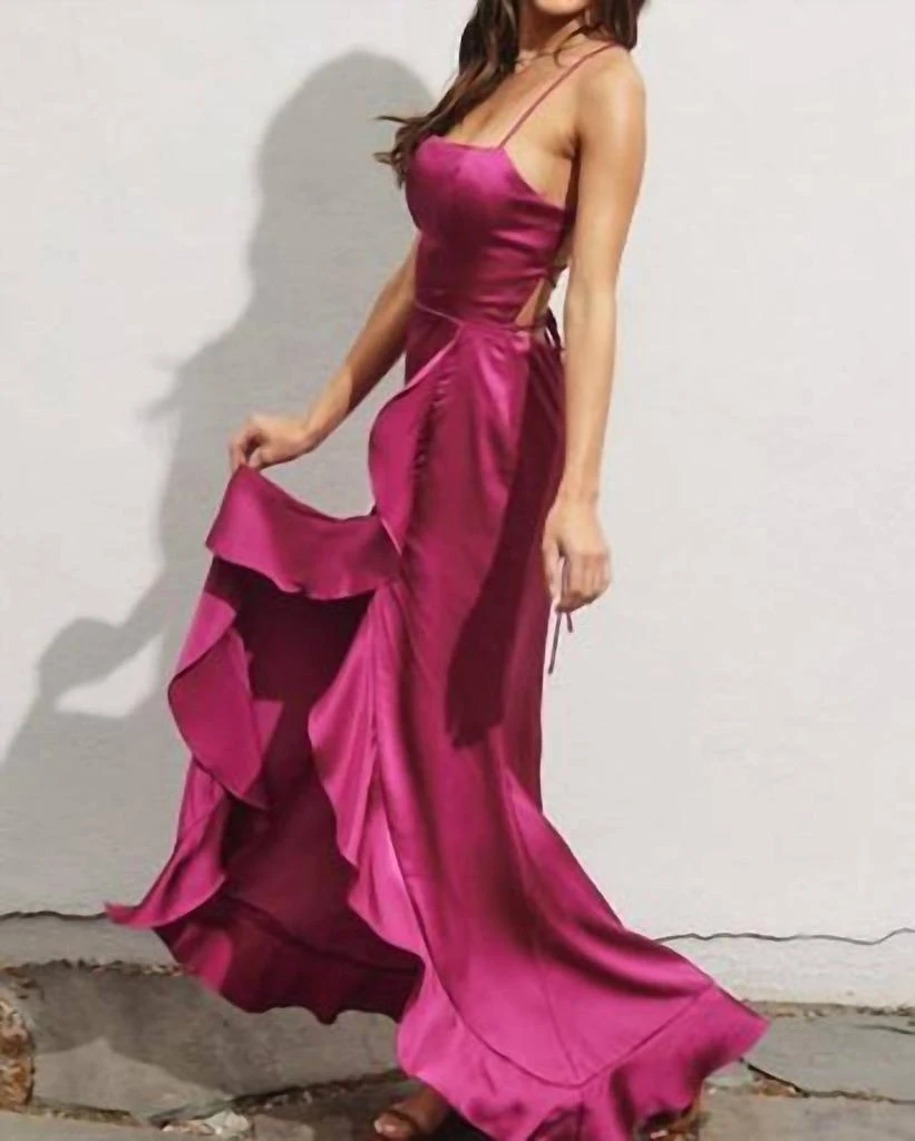 high double slit maxi dress Oh Polly Sloane split plunge neck Maxi Dress in Lemon sherbet-Yellow main image 1