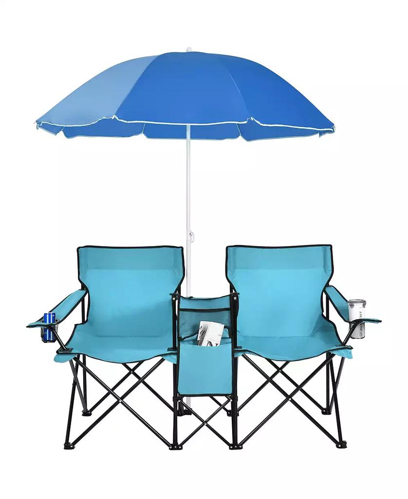 KUYOTQ Portable Folding Picnic Double Chair With Umbrella