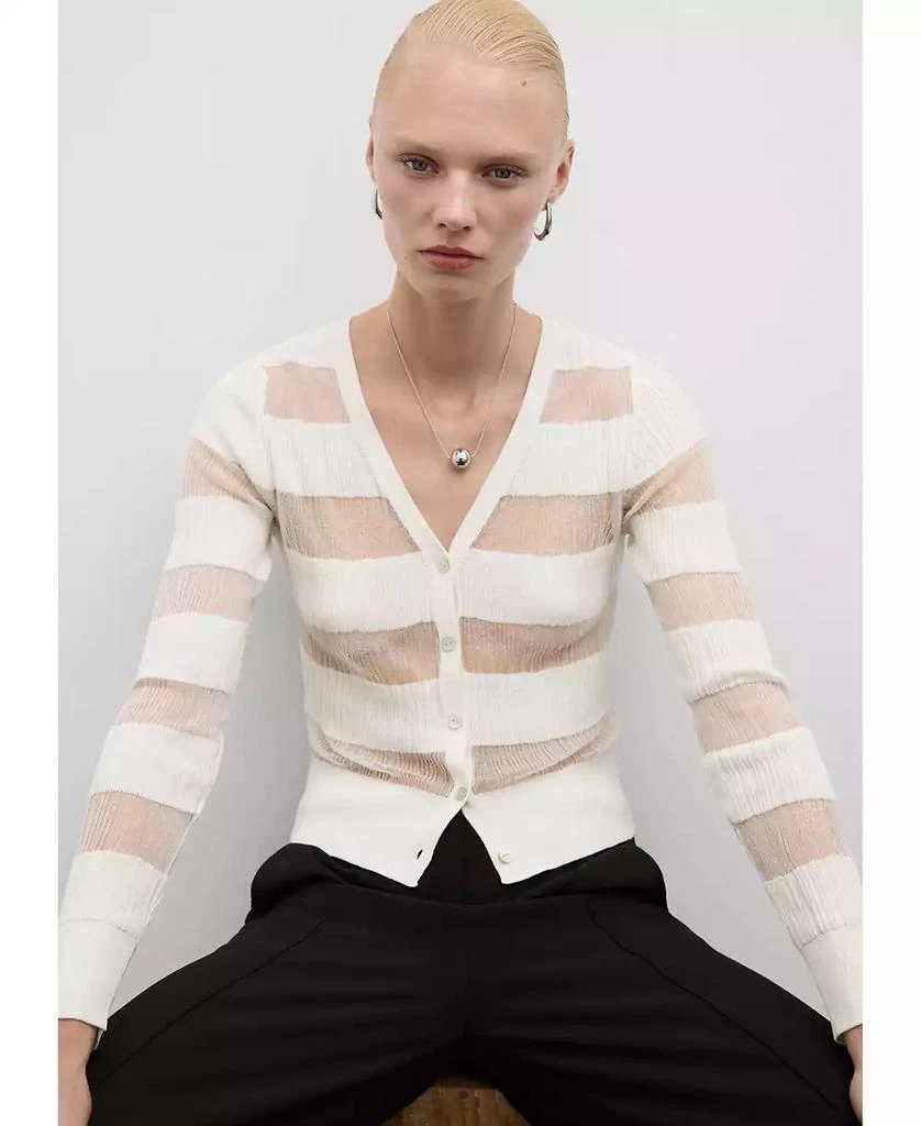 Mango Women's Sheer Textured Cardigan Sweater 3