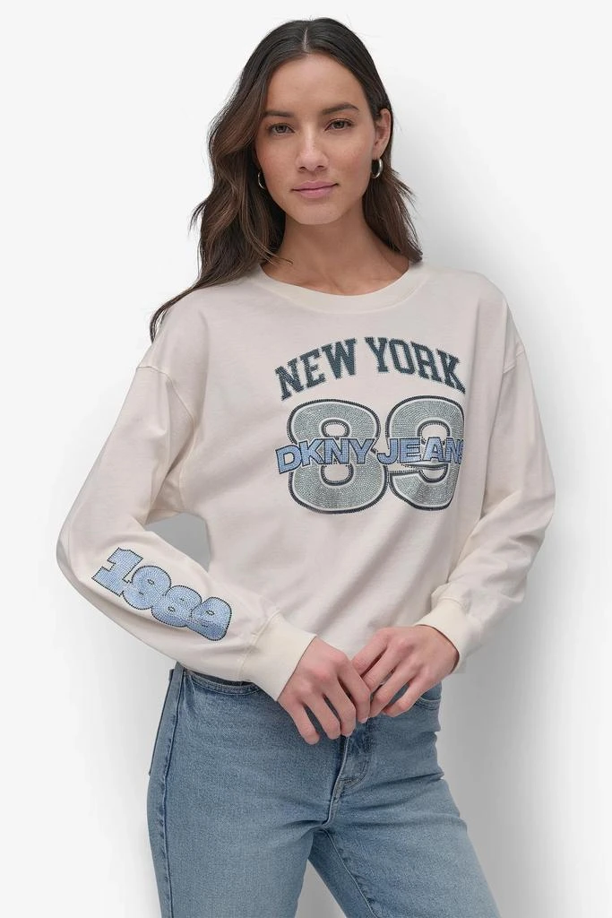 DKNY 89 MULTI COLOR RHINESTONE LOGO LONG SLEEVE TEE 8
