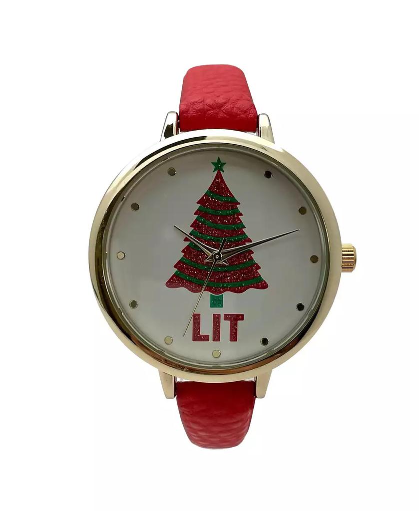 Olivia Pratt Red Faux Leather Christmas Themed Women Watches