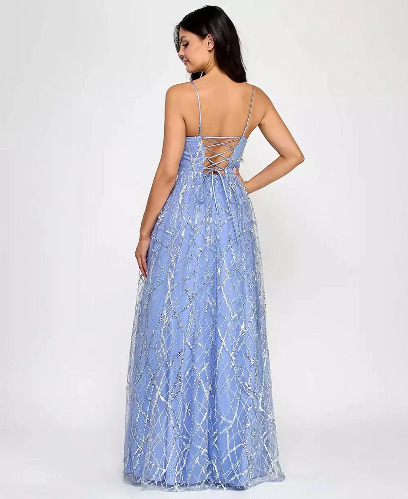 Say Yes Juniors' Glitter-Tulle Lace-Up V-Neck Gown, Created for Macy's 2