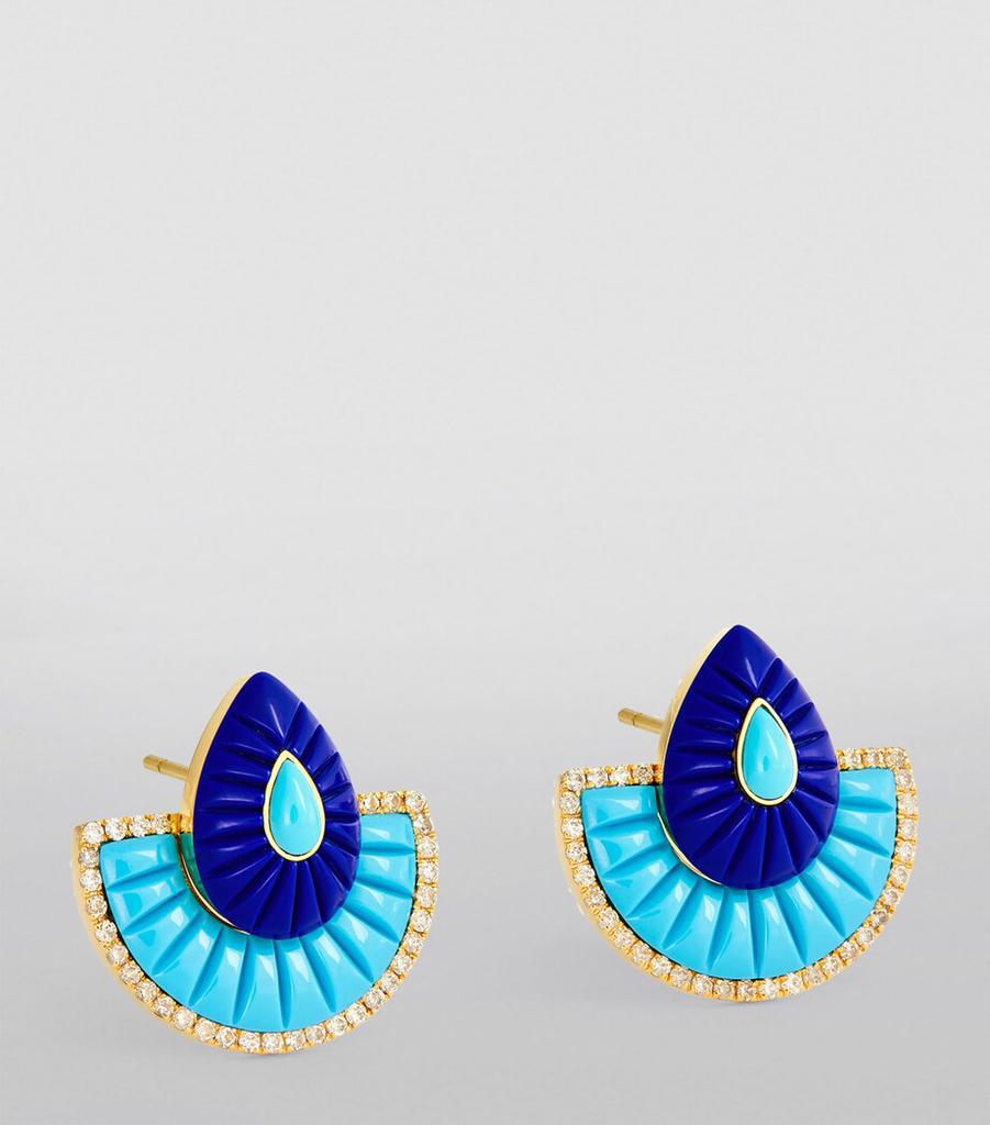L'ATELIER NAWBAR Yellow Gold, Lapis, Turquoise and Diamond Bond Fan Earrings