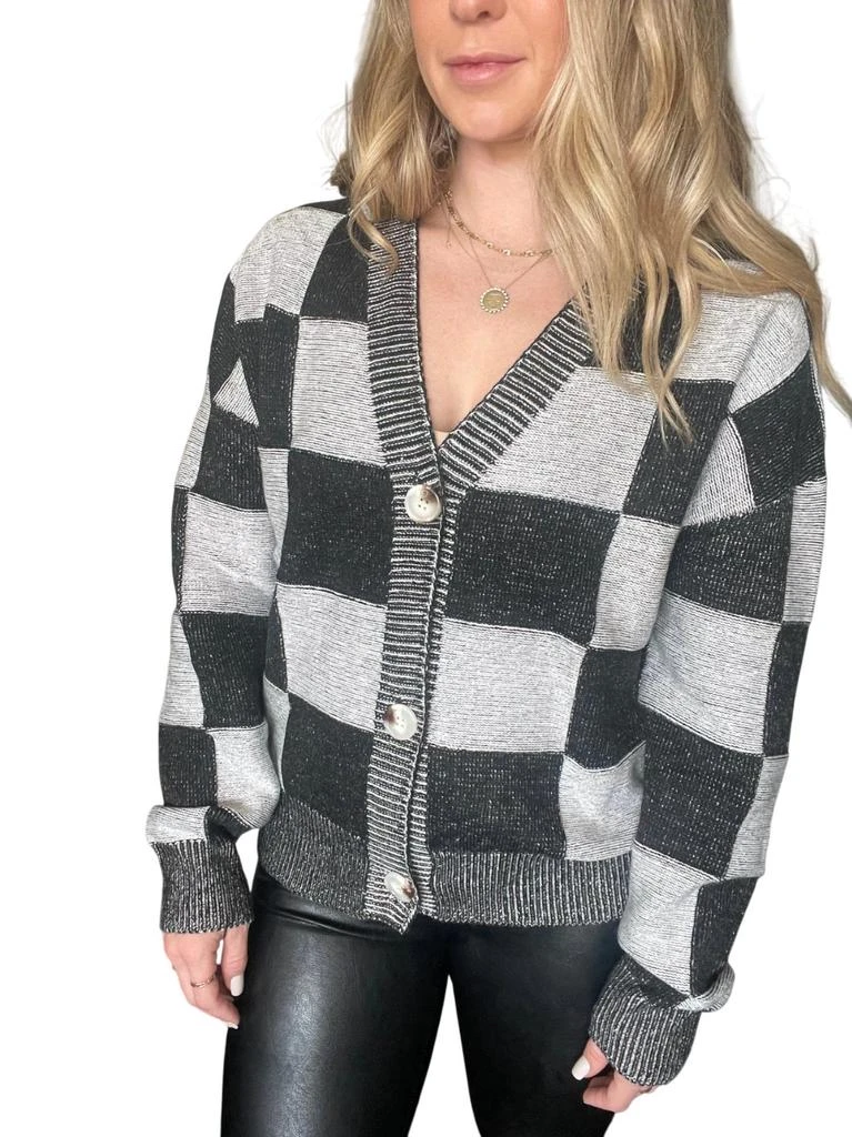 Little Daisy Closet Lainey Checkered Cardigan In Black