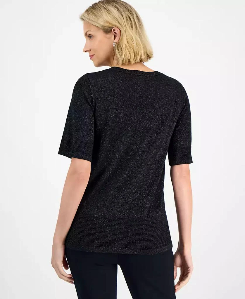 JM Collection Petite Textured-Knit V-Neck Short-Sleeve Sweater, Exclusively at Macy's 2