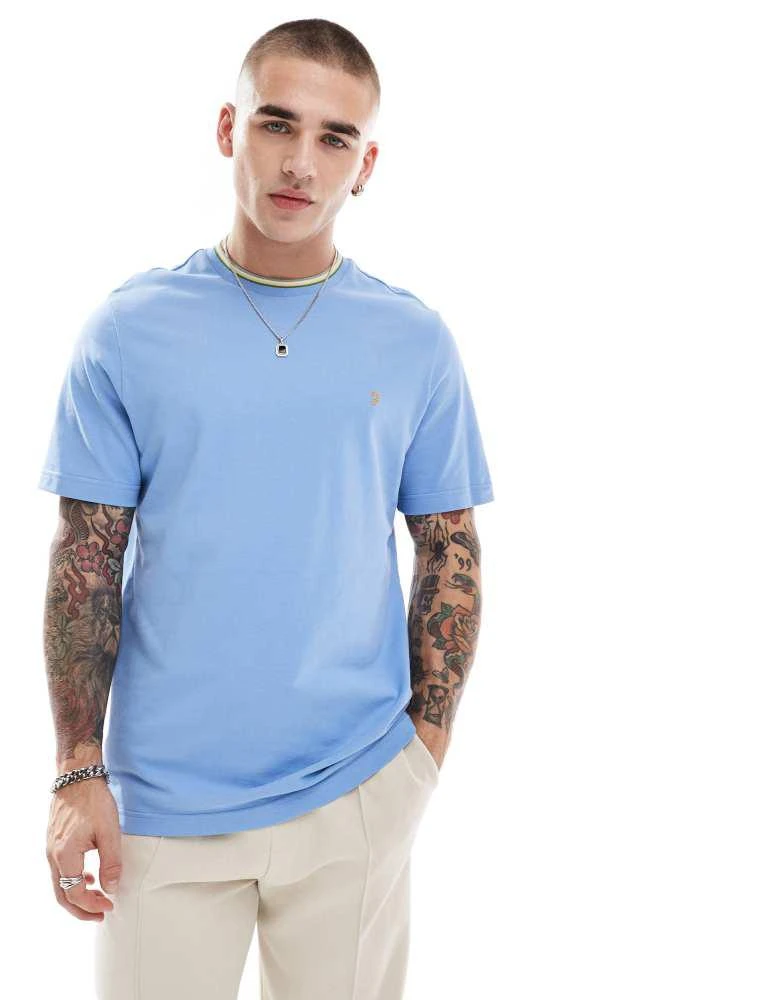 Farah Farah alvin t-shirt in light blue with collar tipping 1
