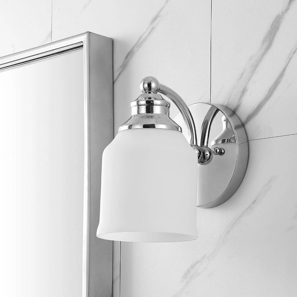 JONATHAN Y Lydia 5.13" 1-Light Iron/Frosted Glass Farmhouse Cottage LED Vanity Light 3