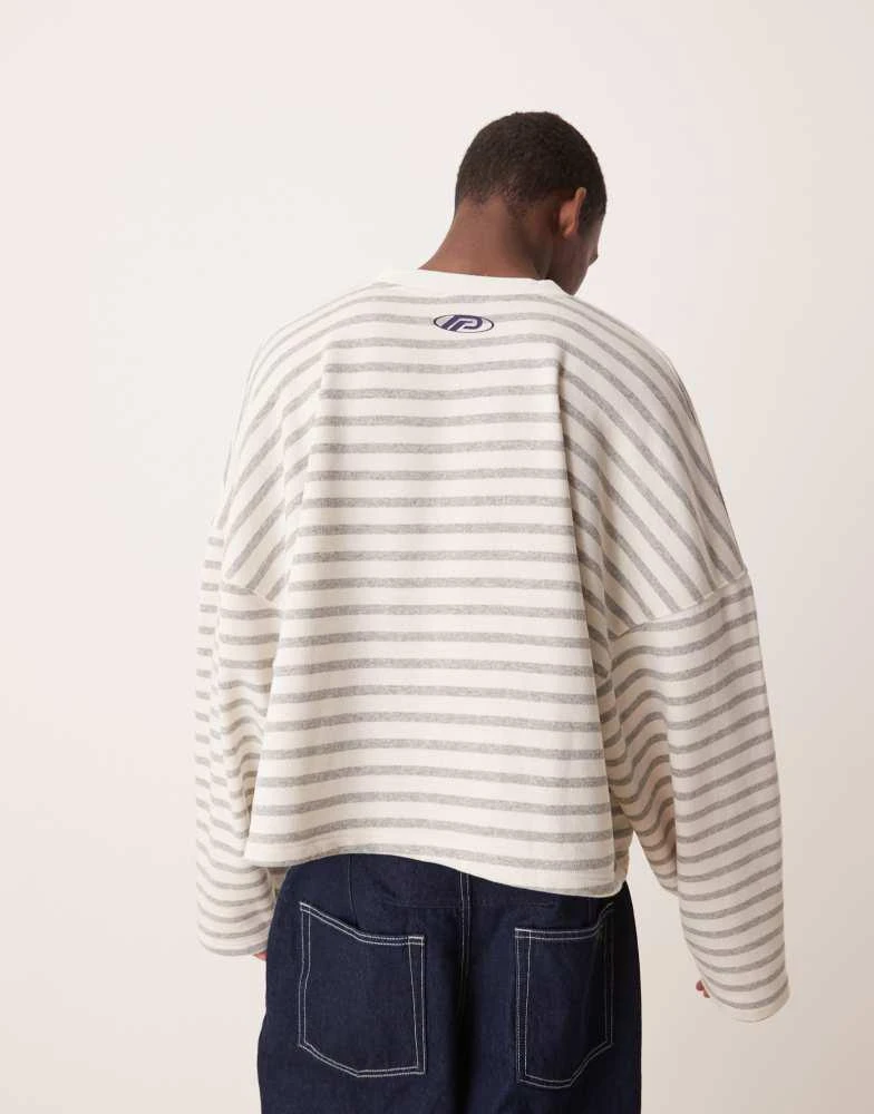ASOS ASOS DESIGN extreme oversized cropped sweatshirt with print in grey stripe 4
