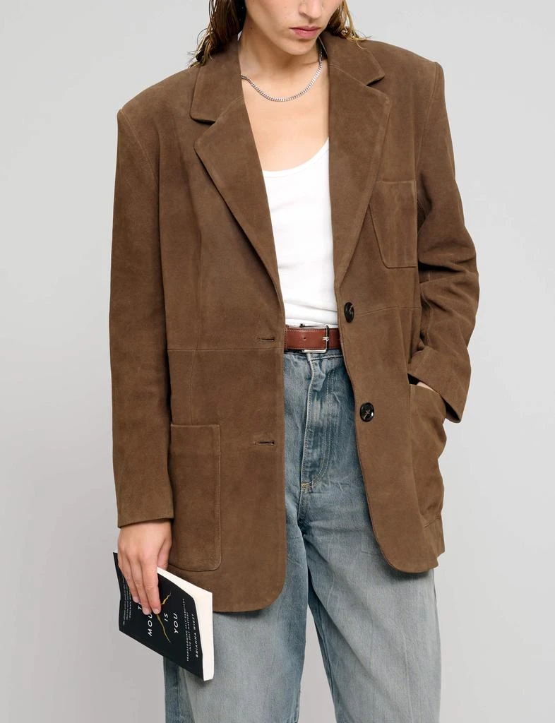 Pixie Market Brown Genuine-Leather Suede Blazer 5
