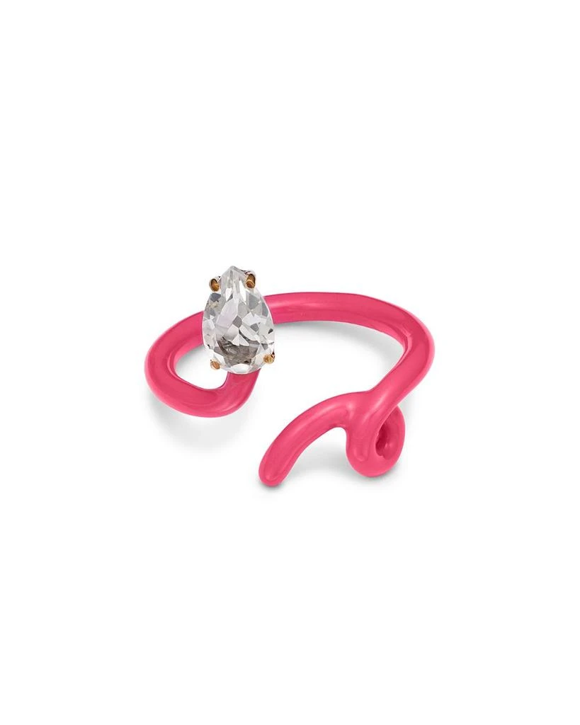 Bea Bongiasca 9K Yellow Gold You're So Vine Rock Crystal & Pink Enamel Tendril Ring 3