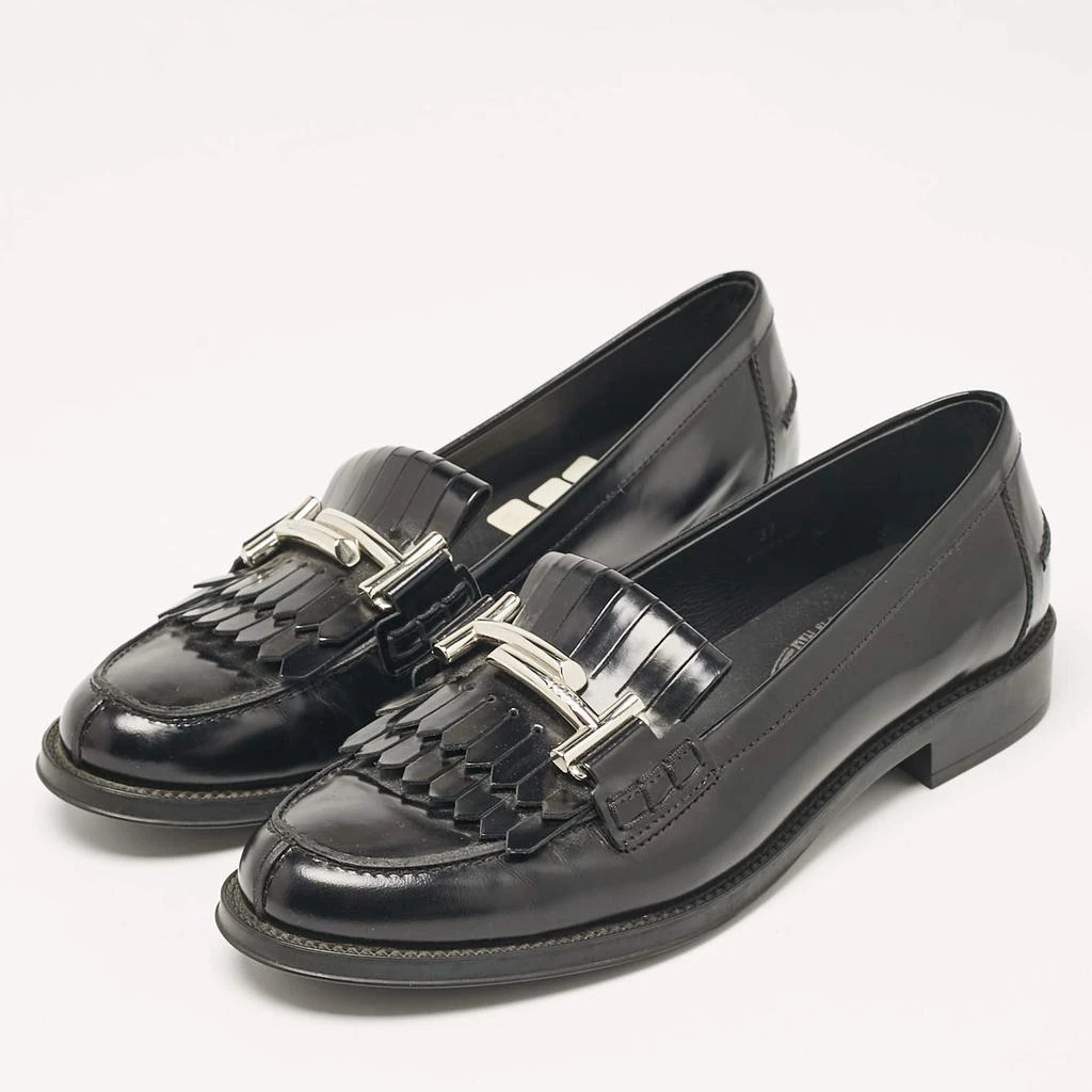 Tod's Tod's Black Leather Double T Fringed Loafers Size 37 2