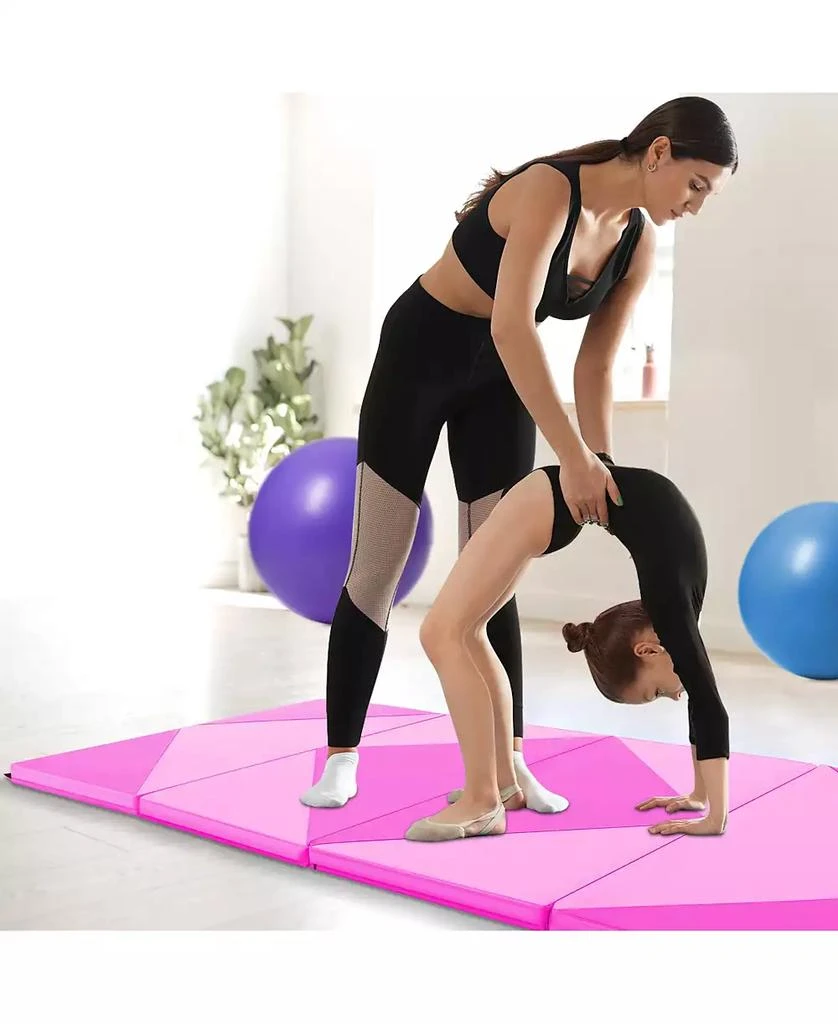 GOUUN 8 Feet PU Leather Folding Gymnastics Mat with Hook and Loop Fasteners-Pink 9